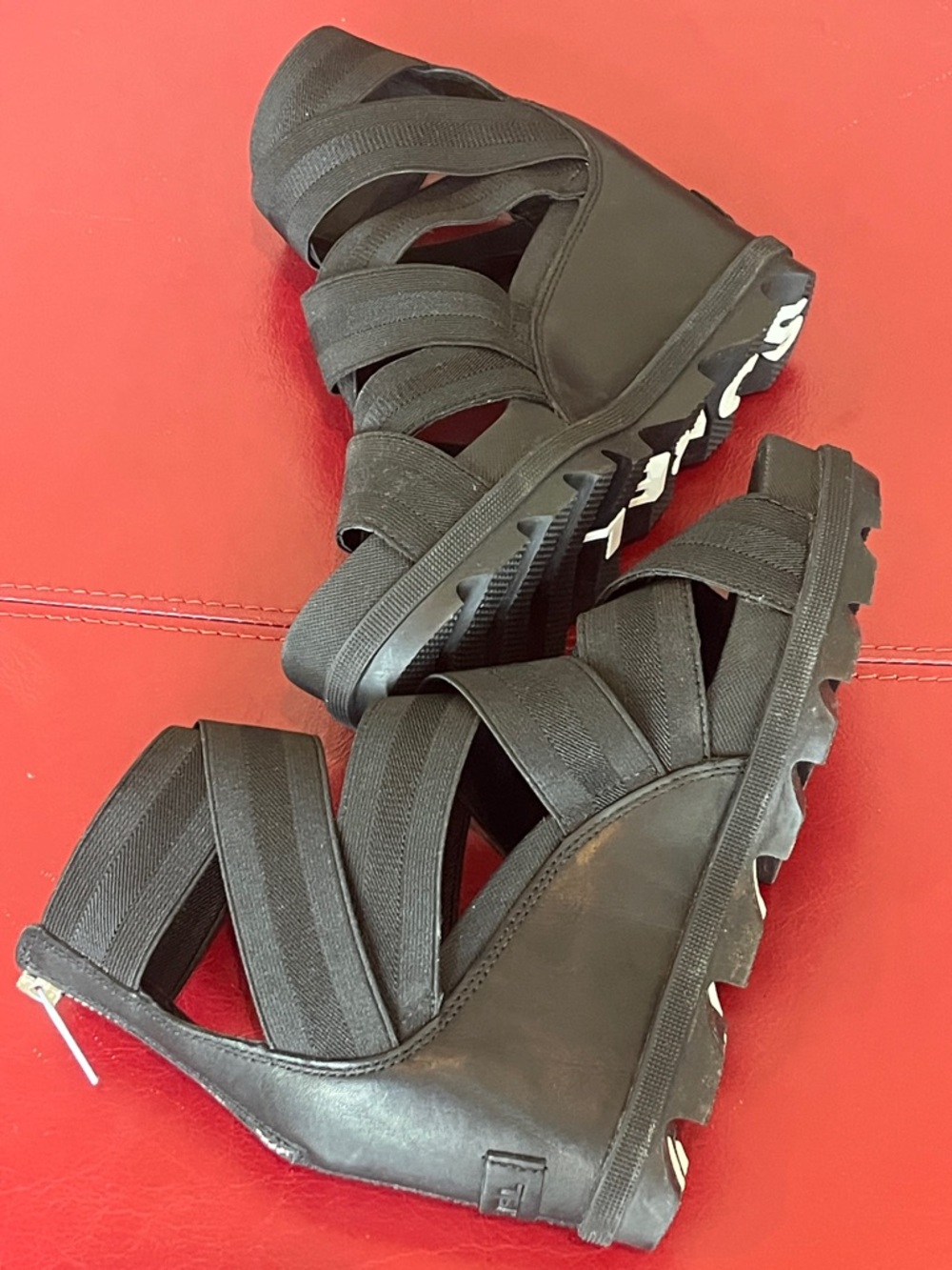 Sorel Joanie™ II Leather Wedge Heeled Gladiator Stretch Sandal Black Women's 7.5 - Picture 10 of 13